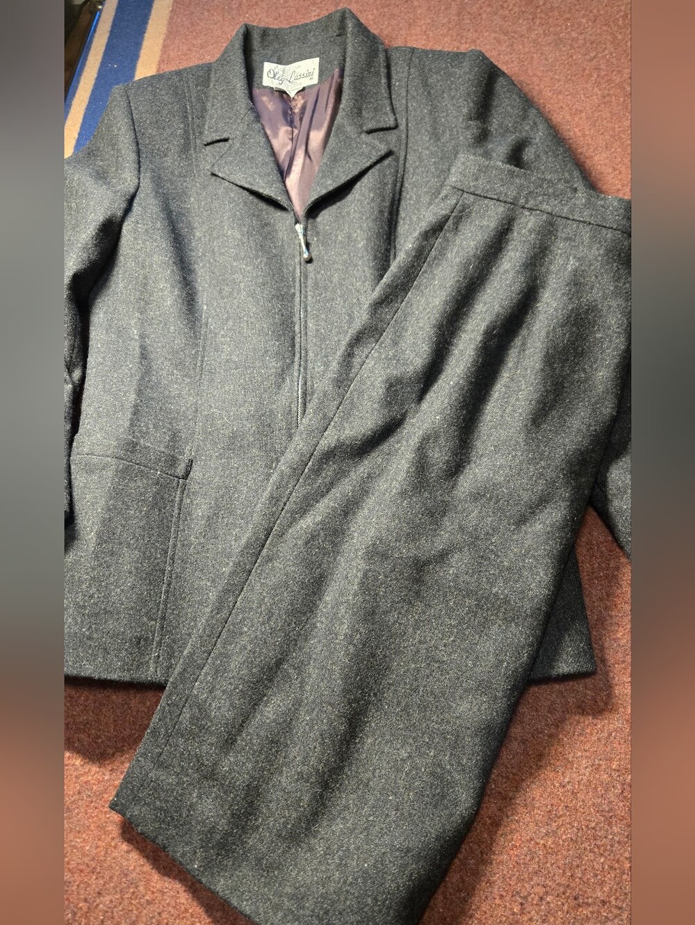 Vintage Oleg Cassini Charcoal Gray Wool Skirt Suit Size 12